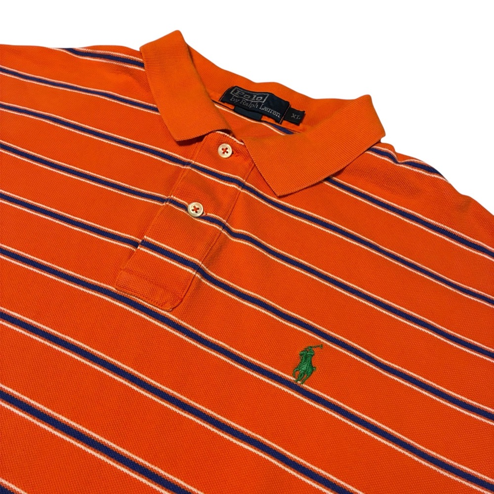 Polo Ralph Lauren Mens Orange Striped Short Sleeve Pique Polo Size XL
